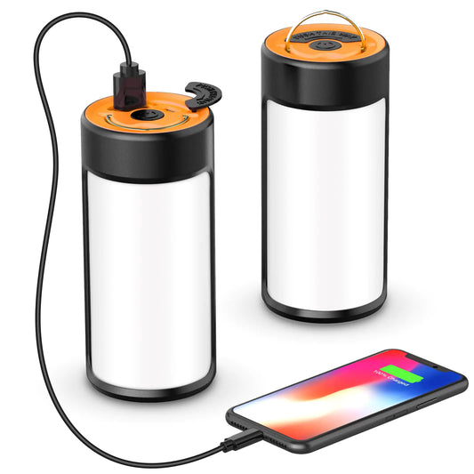 LED Camping Lantern CT CAPETRONIX Rechargeable Camping Lights with 400LM 5 Light Modes Water-Resistant Battery Powered LED Lantern for Power Outage Emergency Hurricane Home (2 Pack Black & Orange)