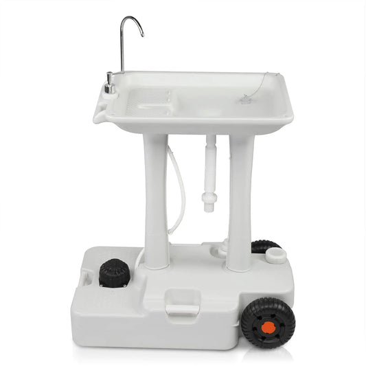 VINGLI 30L Upgraded Portable Sink| Rolling Hand Wash Basin Stand with Towel Holder & Soap Dispenser & Wheels Perfect for Garden/Camping/Outdoor Events/Gatherings/Worksite/RV/Indoor White
