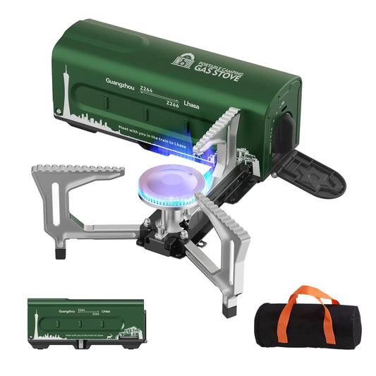 INFOOD Portable Camping Stove Folding Camp Stove Butane Gas Stove with Carrying Bag for Indoor Outdoor Cooking Backpack Hiking Home Travel Outdoor Patio RV Trip & Picnic Green