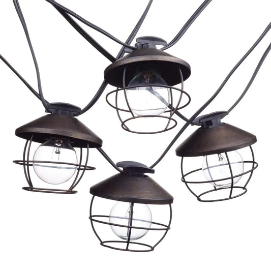 Globe Electric Chicago 10-Light 10ft Outdoor/Indoor String Light Black Cord M/F Plugs Round Vintage Edison Bulbs Included 12949
