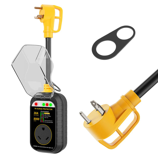 YongerTool RV Surge Protector 30 ampWaterproof Cover RV Voltage Protector Monitor with Rugged Pull Handle Designed for RV Camper Travel Trailer