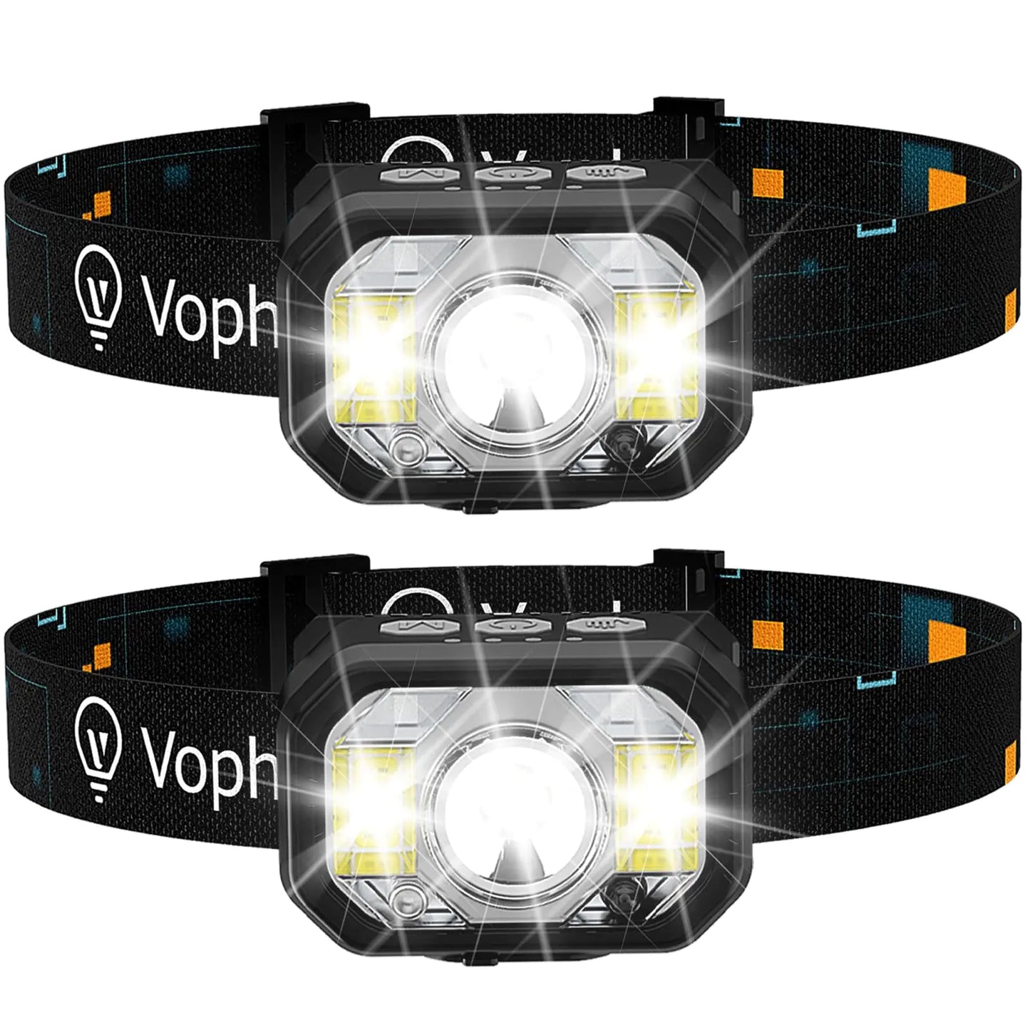 Voph Head Lamp 2 Pack 1200 Lumens USB Type-C Motion Sensor Rechargeable Headlamp 6 Modes Ultra-Light Headlamp with Red Light Waterproof Led Headlamp for Hiking Camping Fishing Running Hunting